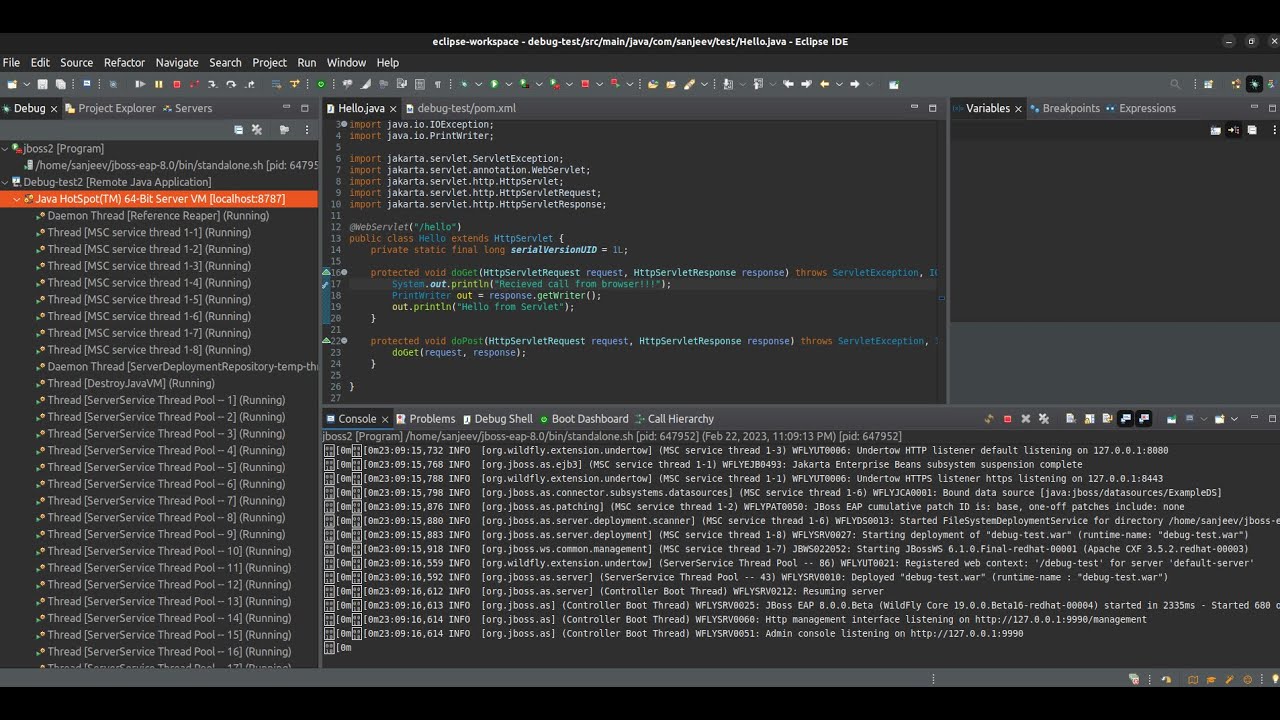 Настройка рабочего пространства Eclipse для отладки приложения, работающего на JBoss, без каких-либо плагинов.