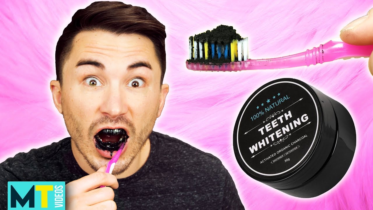 Men Try Charcoal Teeth Whitening