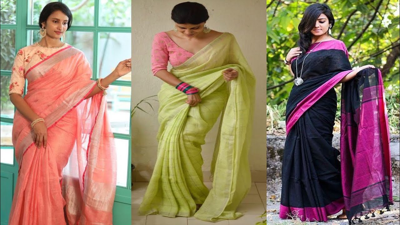 LINEN SAREE FOR EFFORTLESS BEAUTY, OFFICE WEAR LINEN SAREES, IDEAS FOR LINEN SAREES