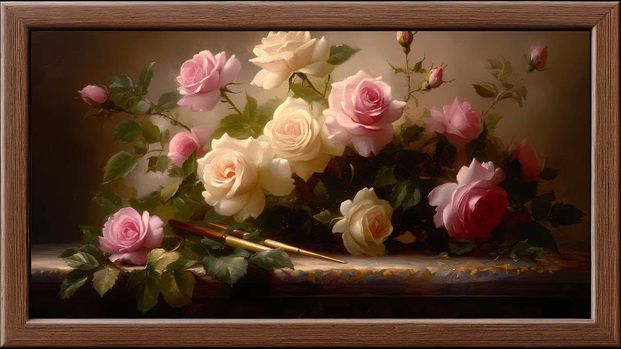 Valentine’s Day Rose Art Screensaver 4K | Vintage Wood Frame Love Art for TV