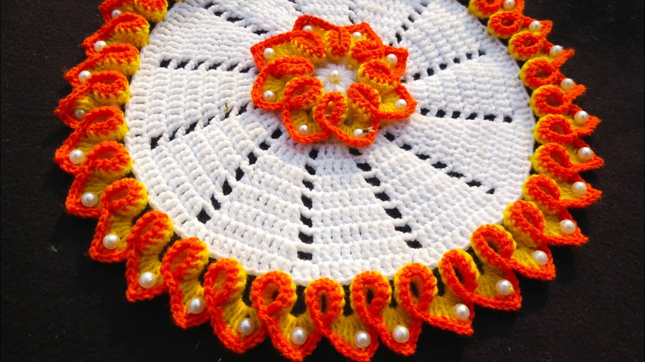 Crochet 3D Heart 💖 Shaped Tablemat, Tablecloth, थलपोश, Doormat Doilly Thalposh Rumal