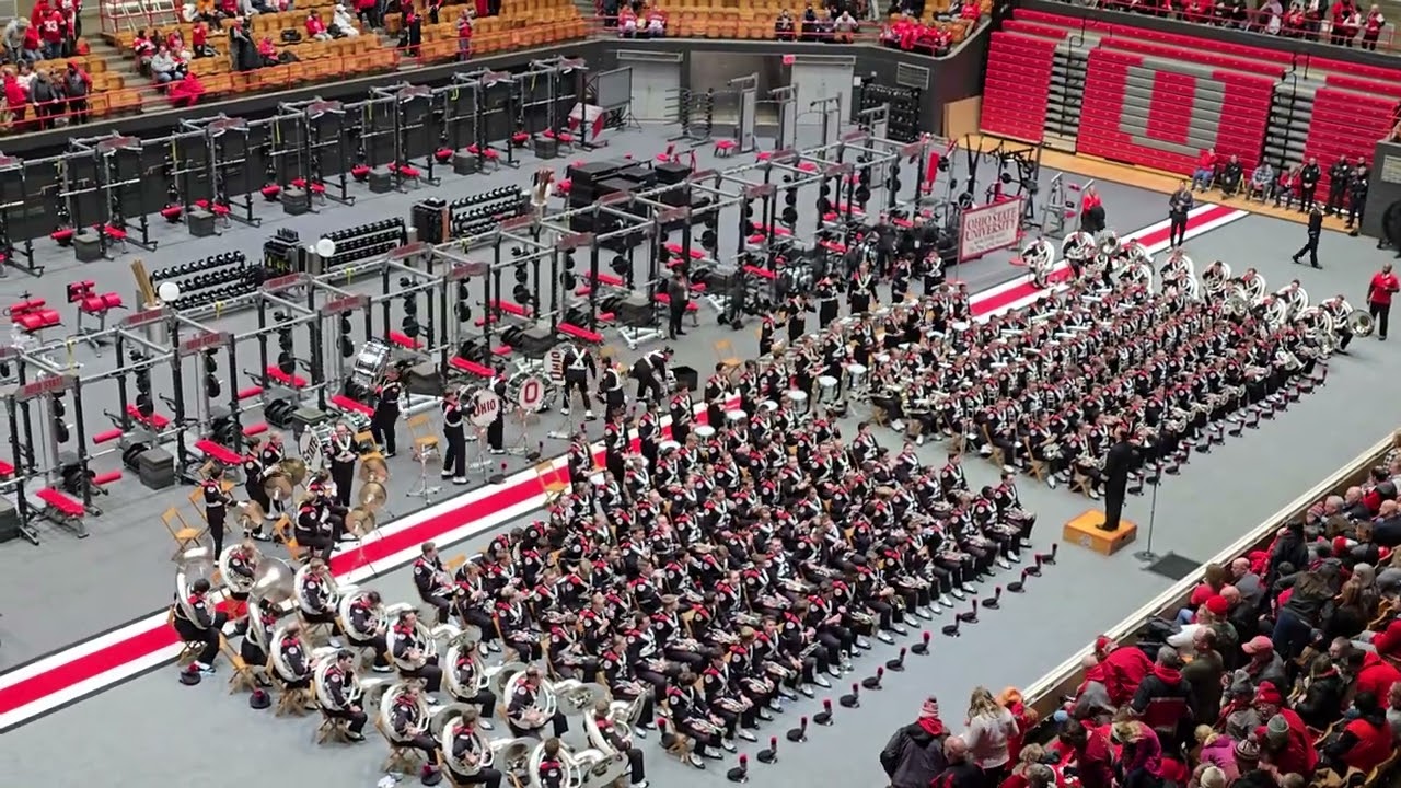 OSU marching band performance in St John arena, Skull session. OSU versus Tennessee. 