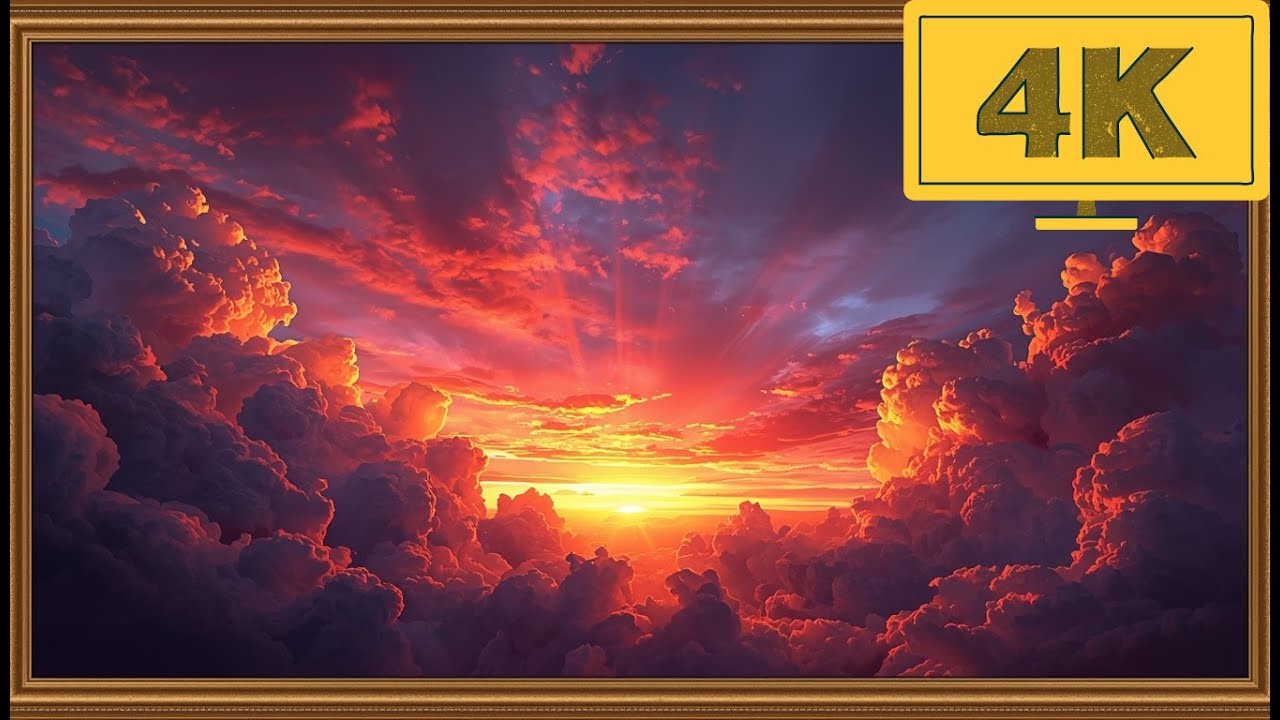 4K TV WALLPAPER Fiery Sunset Clouds | Dramatic Red Sky Above the Horizon