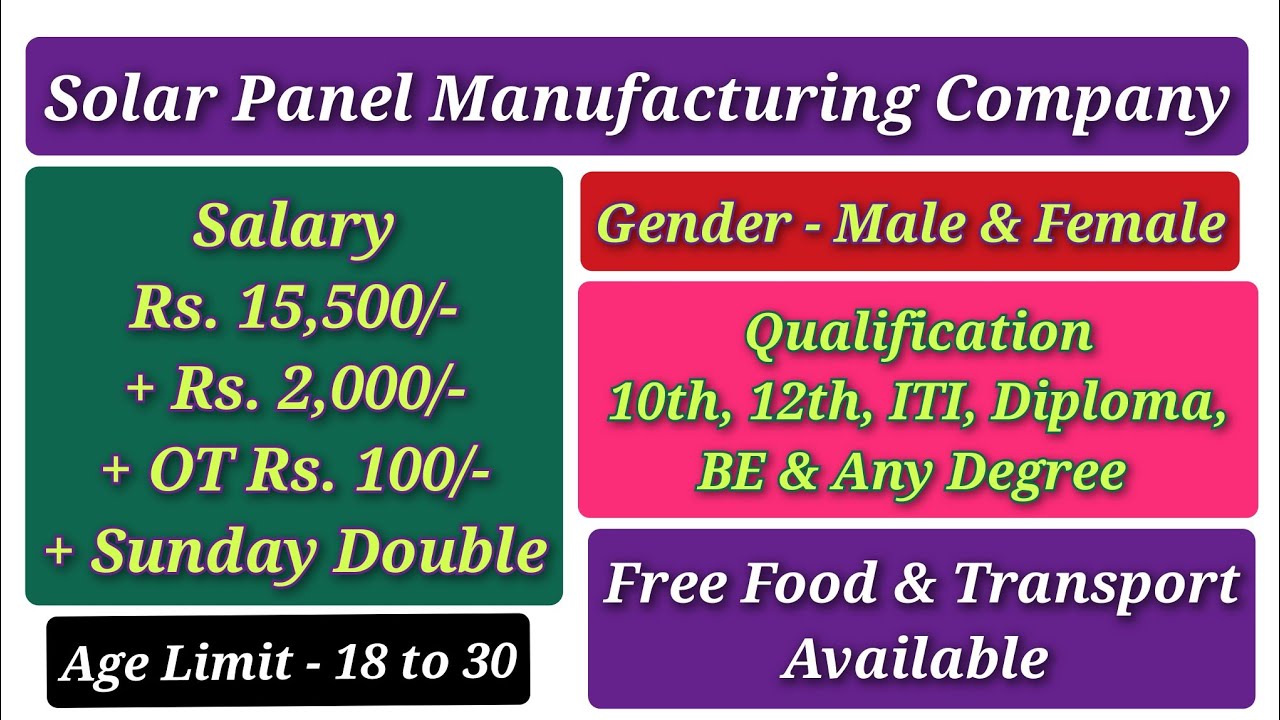 Solar Panel Manufacturing | Male & Female | 10th to Degree | Jobs  in chennai 2025