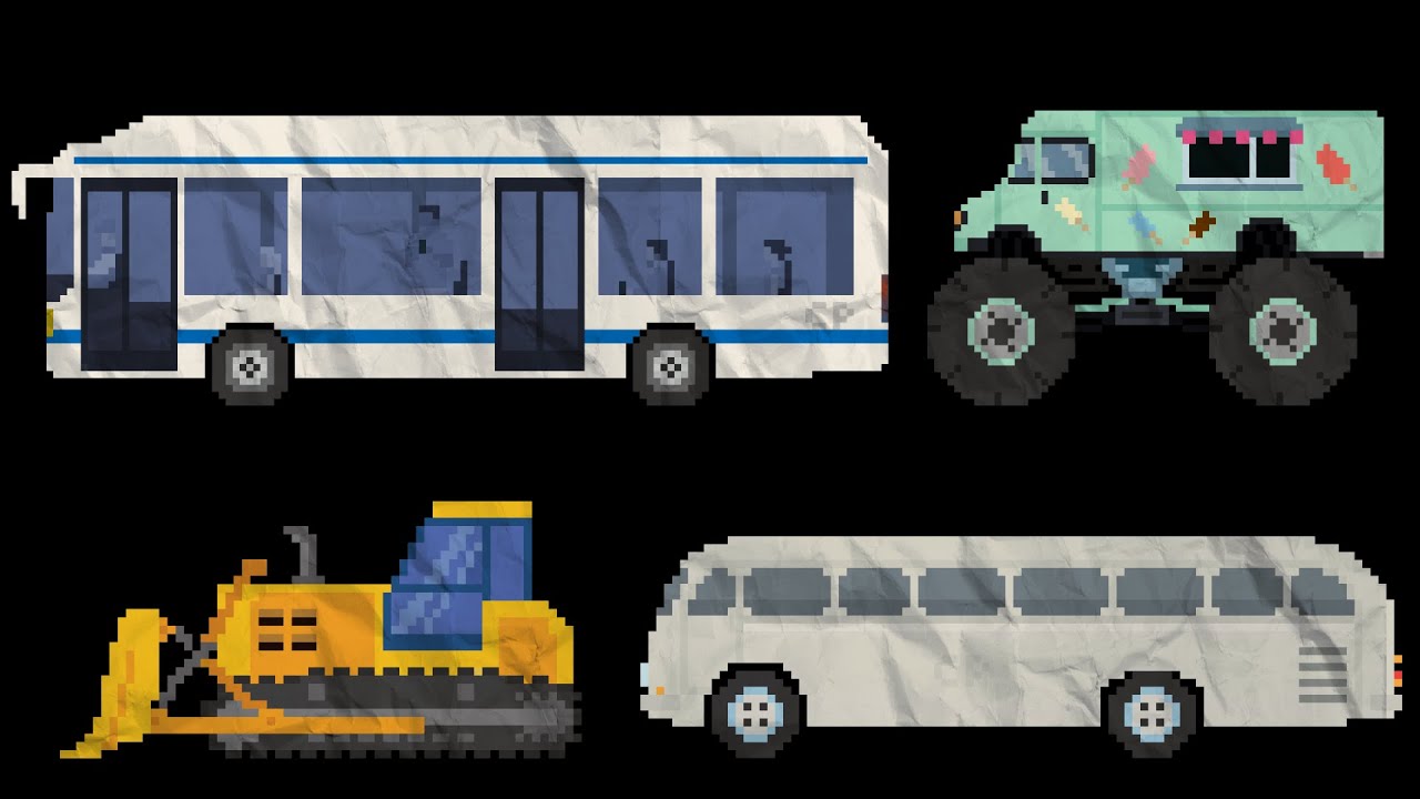 Paper Vehicles 1 | 8-Bit Chiptune Pixel Art Trucks Buses and More