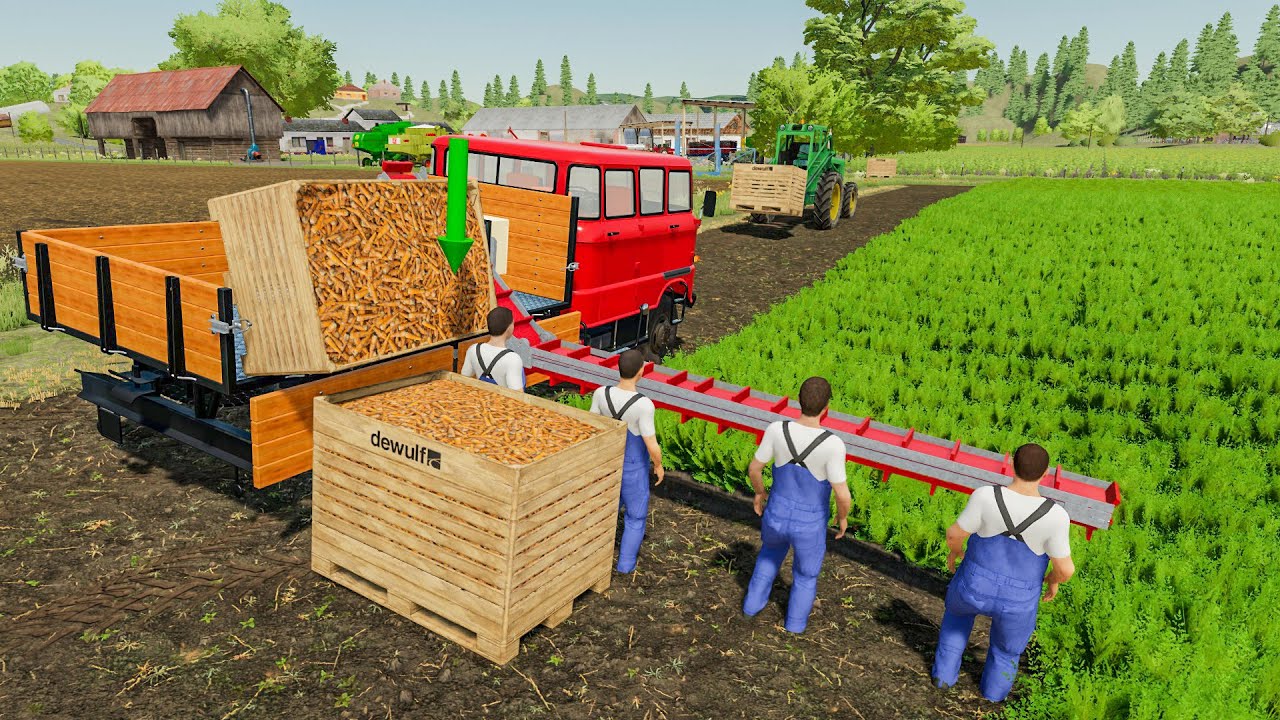 Полностью анимированный сбор моркови вручную с 4 рабочими | Farming Simulator 22
