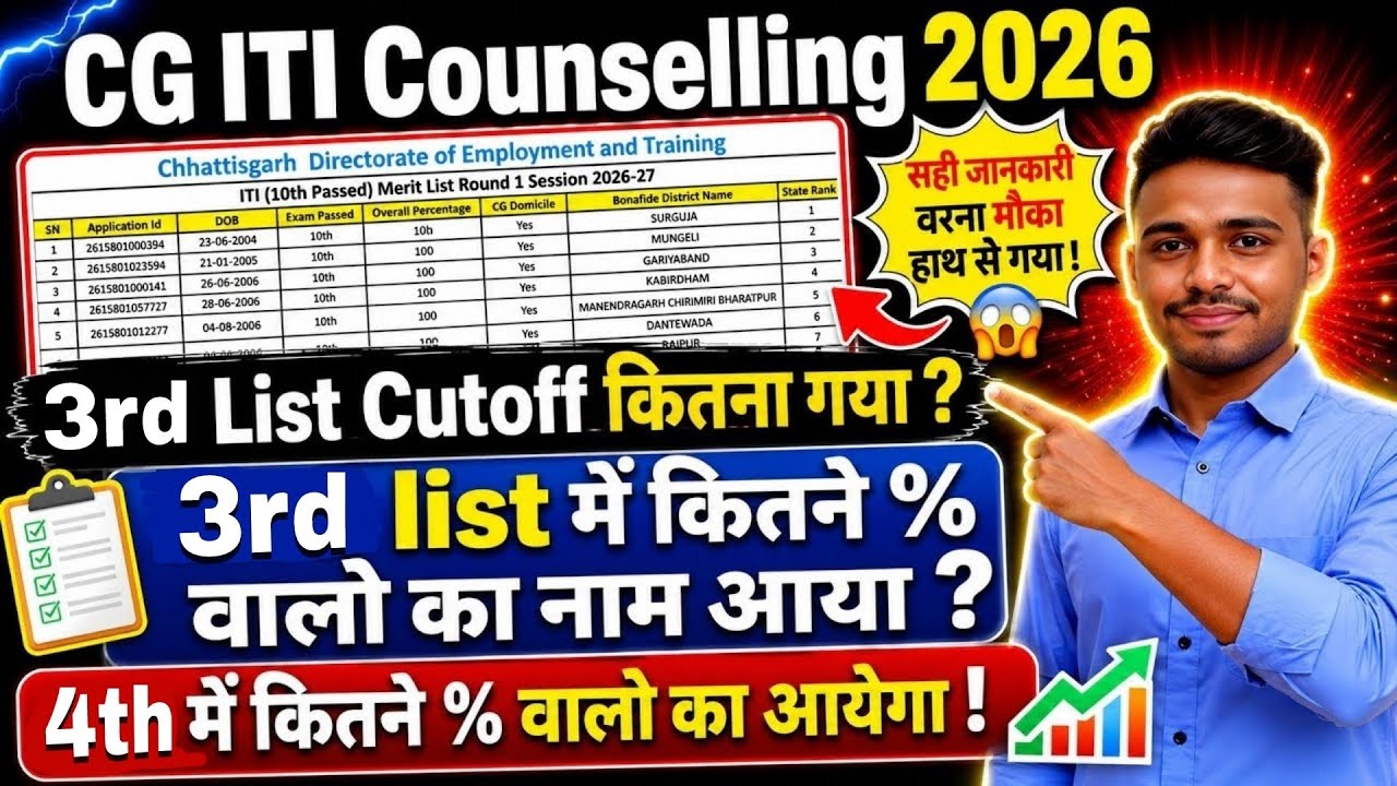 CG ITI 3rd Round Counselling 2026 - 3rd Allotment Letter Download  | CG ITI 3rd merit list 2026