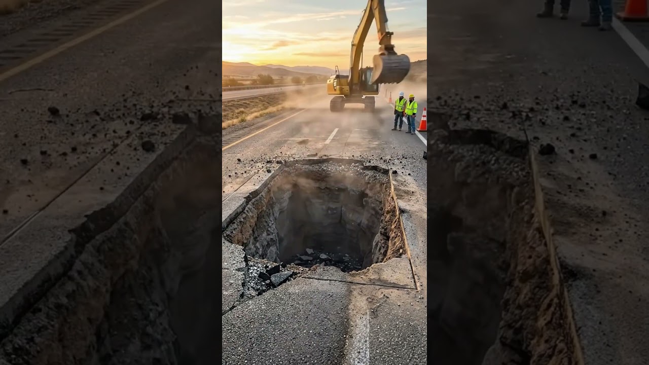 Earthquake damaged road built by our team 🤯