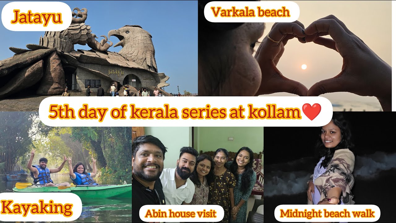 Midnight beach Walk 🙀/5th day of Kerala series at kollam❤️/Jatayu world largest bird sculpture