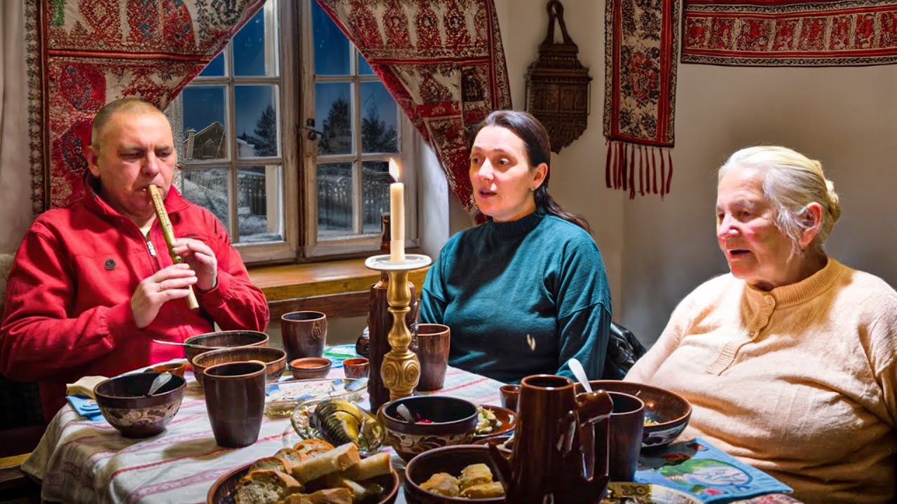 Christmas in a Carpathian Village. Family Reunites with Lonely Grandmother. Mountain Life Traditions