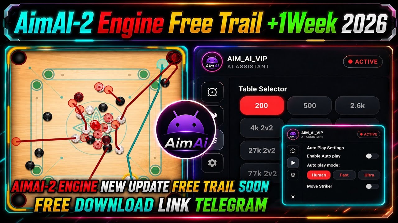AimAI-2 Engine FREE TRAIL+1WEEK 2026 NEW VERSION DOWNLOAD LINK TELEGRAM ⚙️ #carrompool #carromboard 