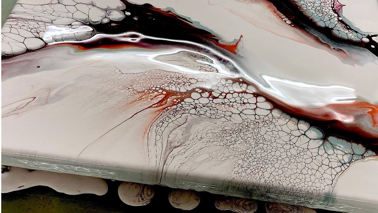 Simple & elegant dutch pour with pearl cells. Acrylic pour painting easy, ASMR
