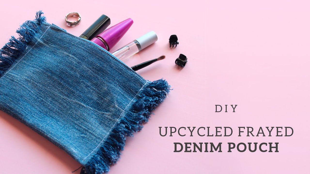 Recycled Jeans Frayed Denim Pouch  | Easy DIY