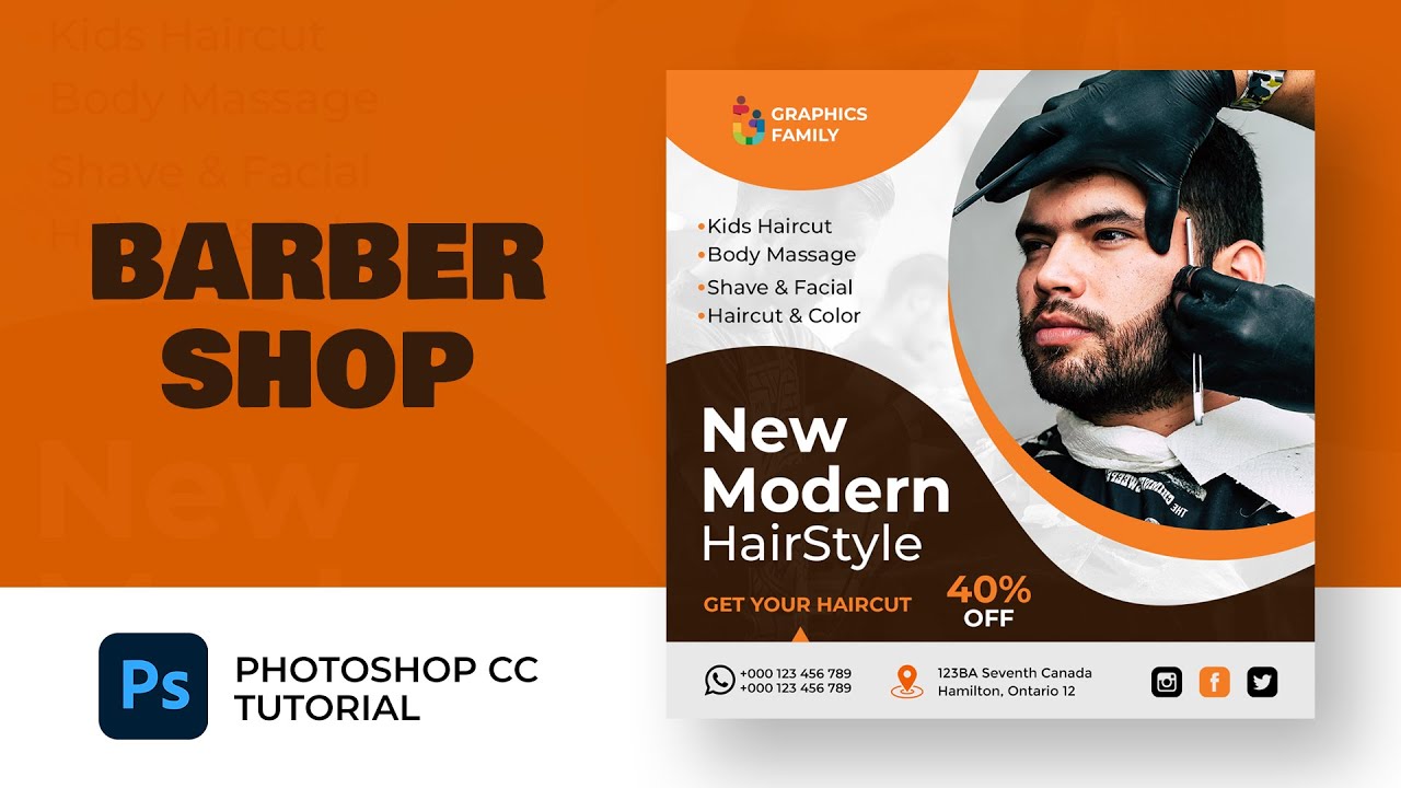 Barber Shop Social Media Banner & Instagram Post Design Template Tutorial in Adobe Photoshop