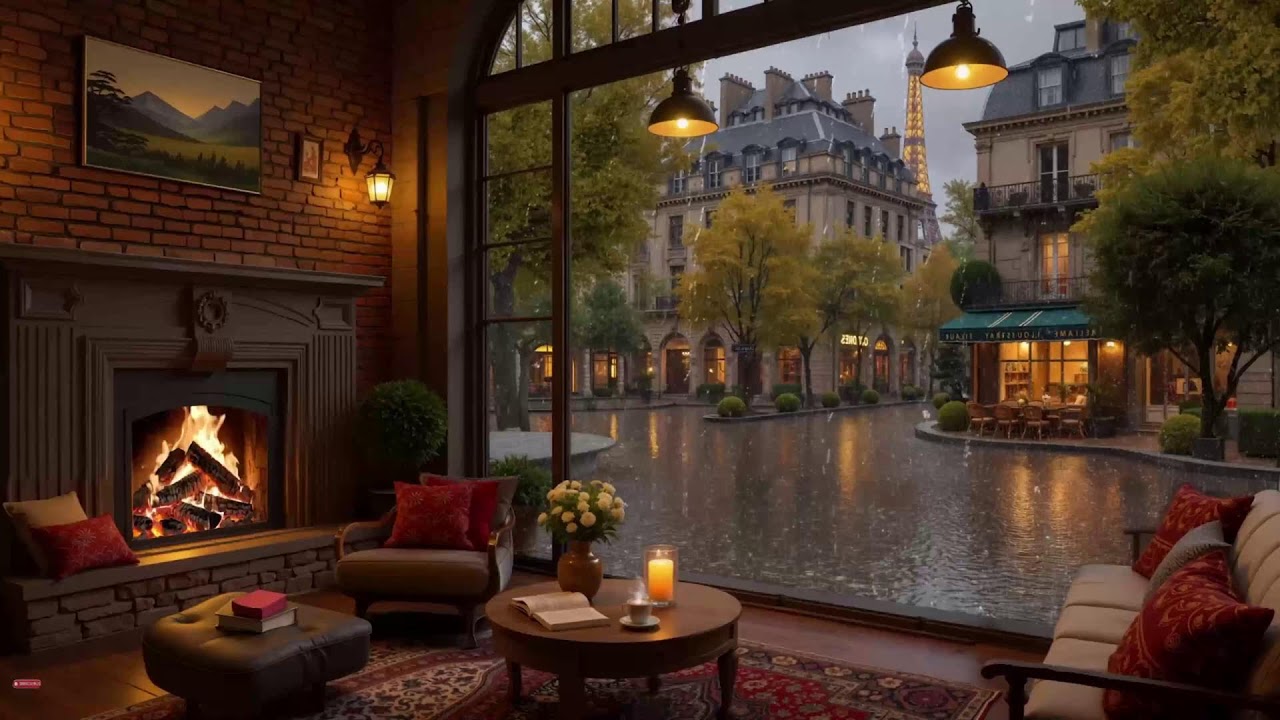 Rainy Nights & Cozy Cabin Ambience 🌃 Soft Jazz Piano Music for Relaxation, Focus