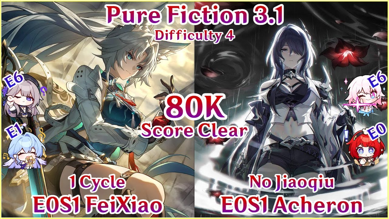 NEW Pure Fiction 3.1 - E0S1 FeiXiao x E0S1 Acheron No Jiaoqiu 80K Max Score Clear | Honkai Star Rail