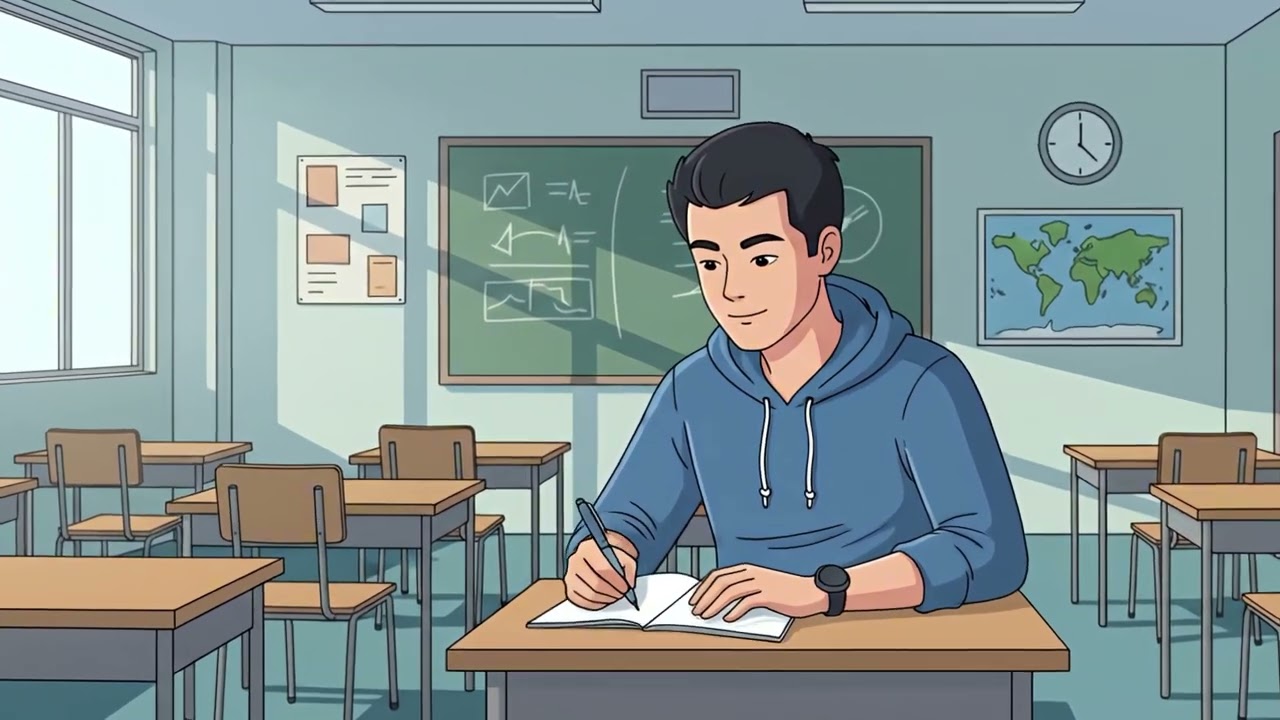 A student diligently studying at desk in empty classroom | Akashtola 