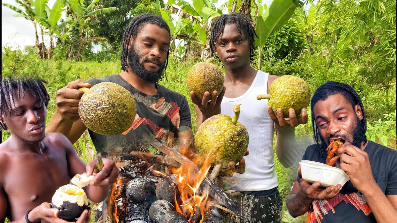 River Lobsters Hunted & Cooked with Freshly Roasted Breadfruit