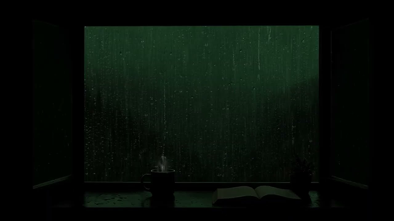 Night Rain Falling Outside the Window with Cozy Calm Sounds to Relax the Mind and Body Fully