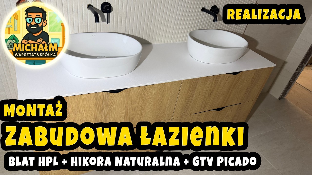 REALIZACJA | Montaż zabudowy łazienkowej | Blat HPL | Egger Hikora Naturalna | GTV Picado