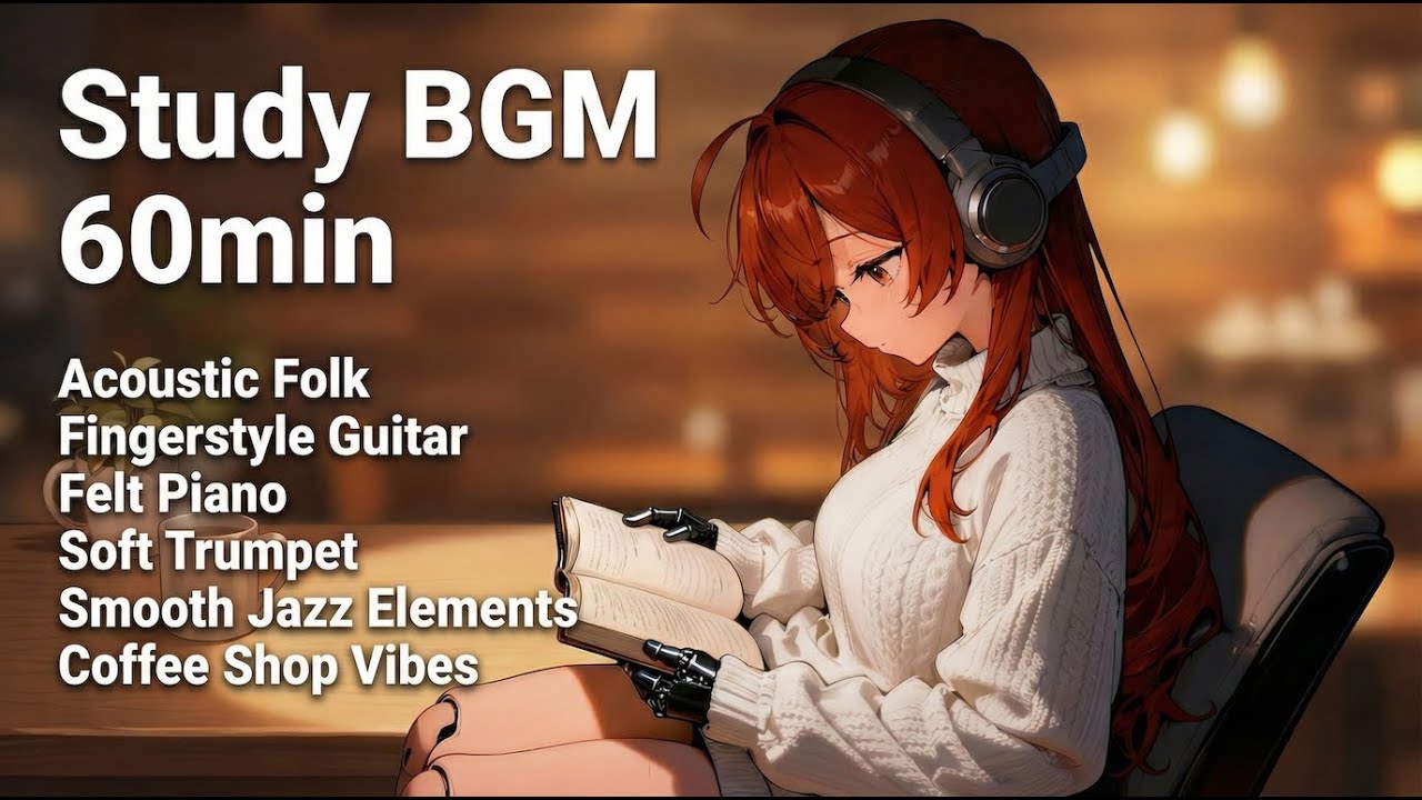 Study BGM 60 min ☕ Relaxing Acoustic Folk & Jazz Guitar | 作業用BGM 1時間 集中 勉強 カフェ アコースティック