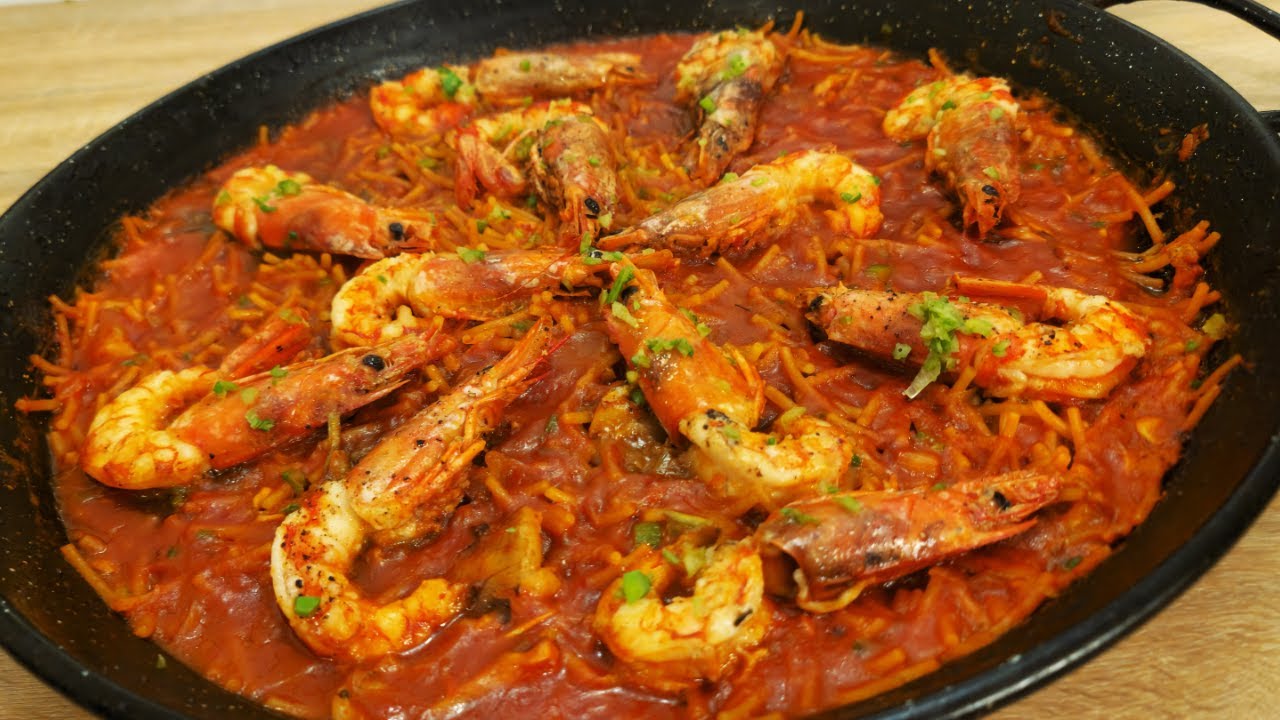 Fideuá DE gambones Y bacalao RECETA fácil y deliciosa para sorprender en casa!