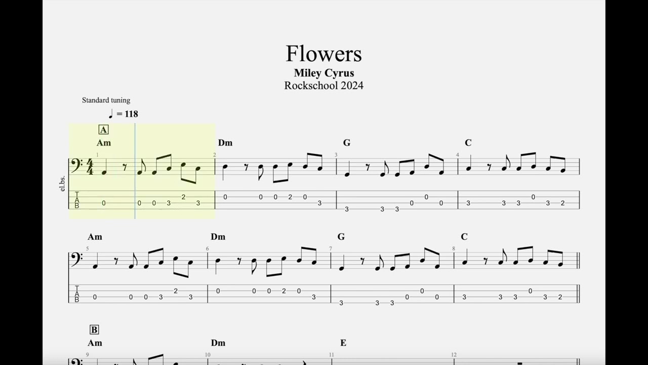 G2 Flowers Bass Rockschool 2024 Grade 2 Tab