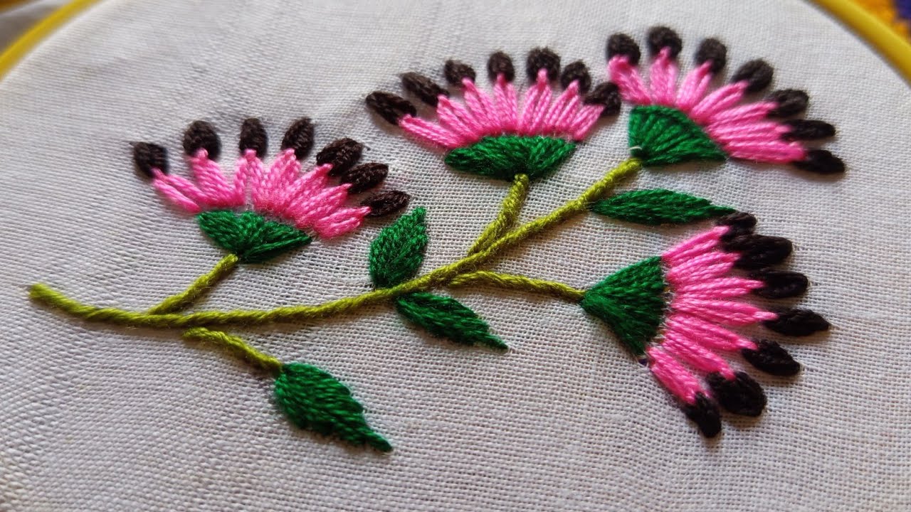 সহজ সেলাই দিয়ে ফ্লাওয়ার এমব্রয়ডারি//easy hand embroidery flower//#embroiderypatterns #embroidery 