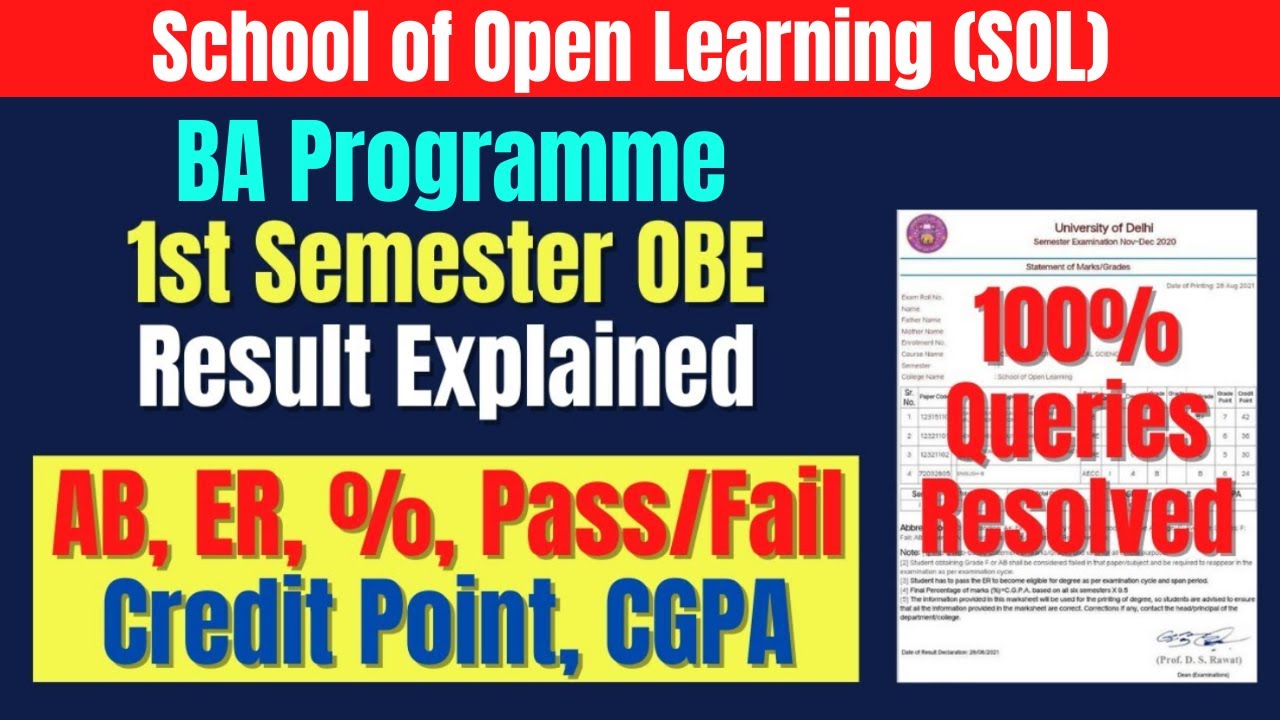 DU SOL | BA Programme 1st Semester OBE Result Explained 2021 | CBCS System | SOL Reporter.