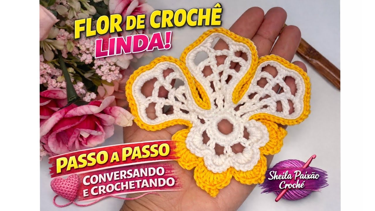 Flor de Crochê para Aplicação 🌼 Passo a Passo Fácil | Conversando e Crochetando com Sheila Paixão