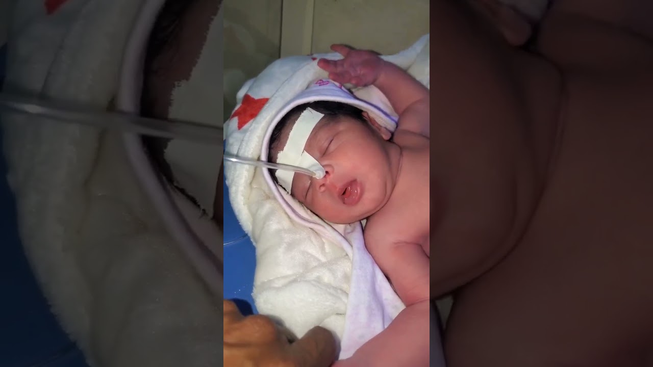 Very Cute and Very Beautiful Newborn Baby Crying a Lot Healthy First Moments Immediately After Birth