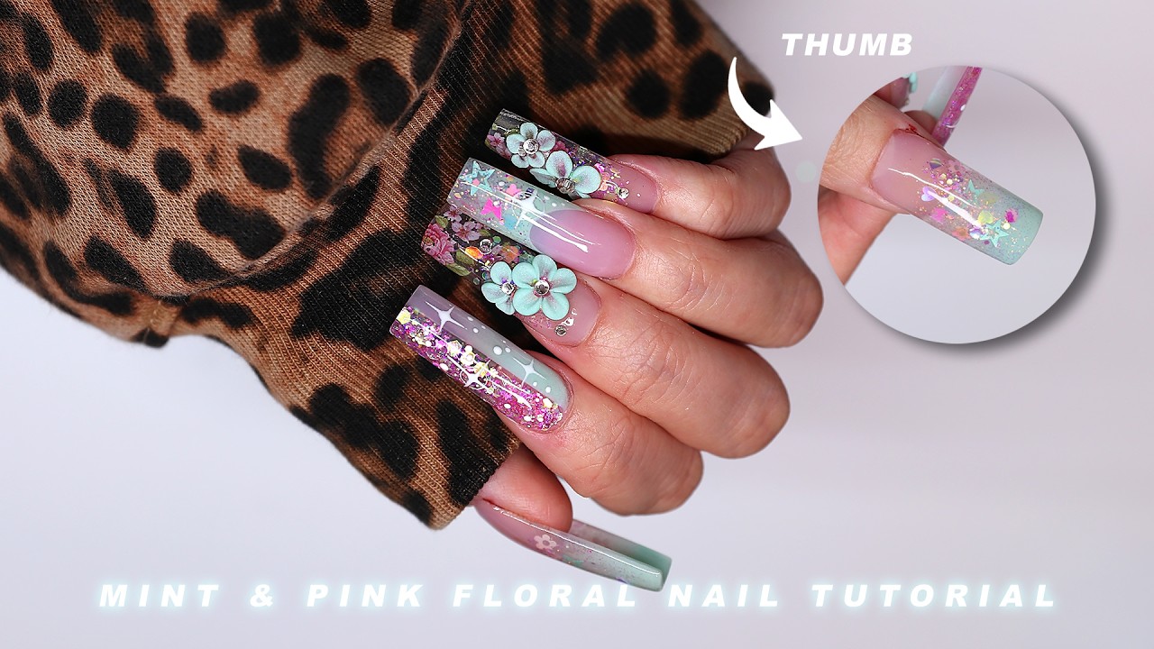 Acrylic Nails Designs | Glitter & Nail Foil encapsulation | 3D Flowers #nailvideo #nailtutorial