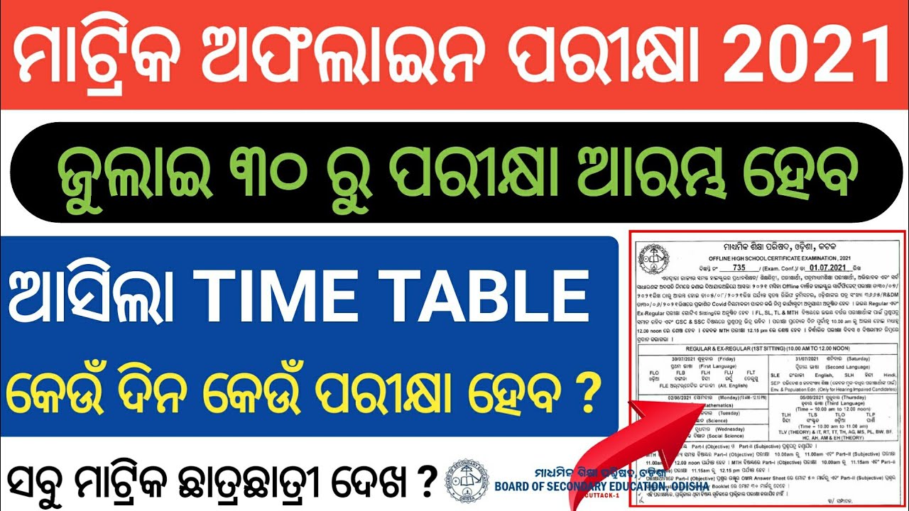 Odisha Matric (10th) Offline Exam 2021_Time Table & Exam Pattern Publish || Matric Exam Time Table