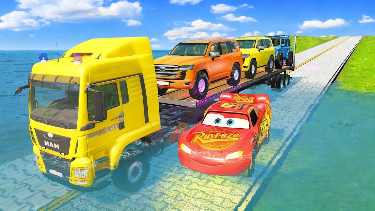 McQueen vs Flatbed Truck  This Road Was a Death Trap! – BeamNG Drive 