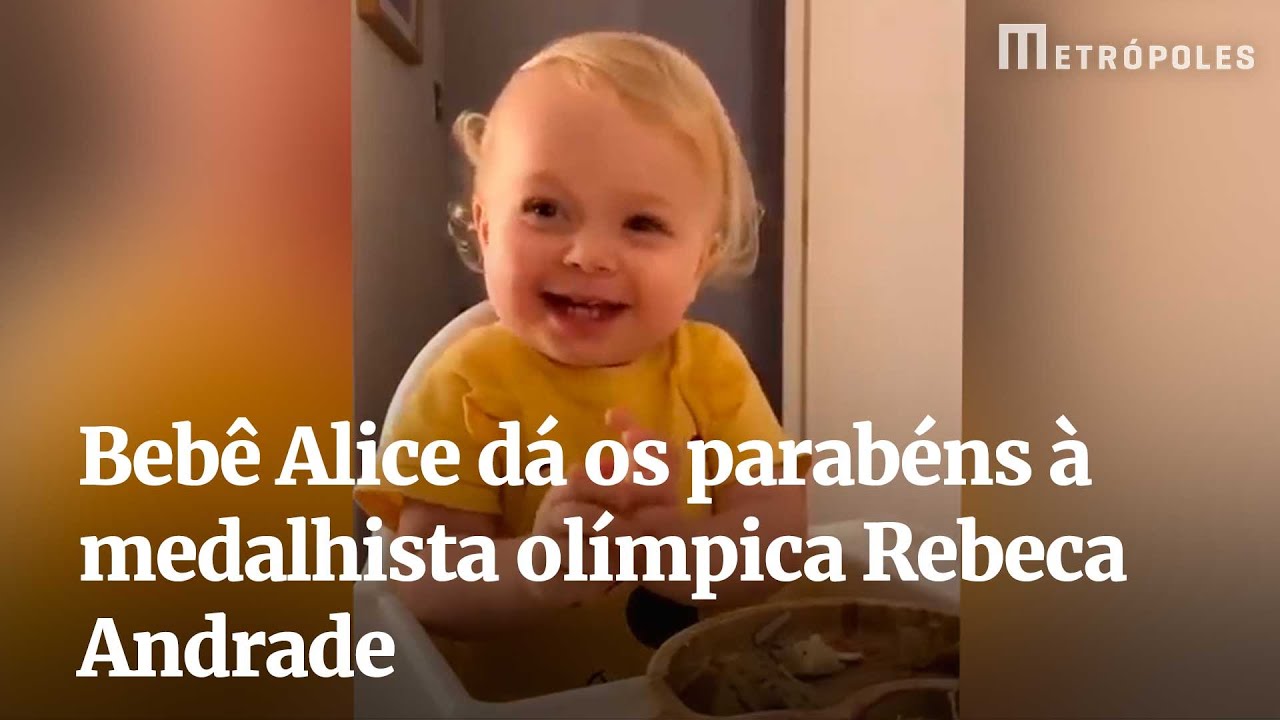 Bebê Alice dá os parabéns à medalhista olímpica Rebeca Andrade
