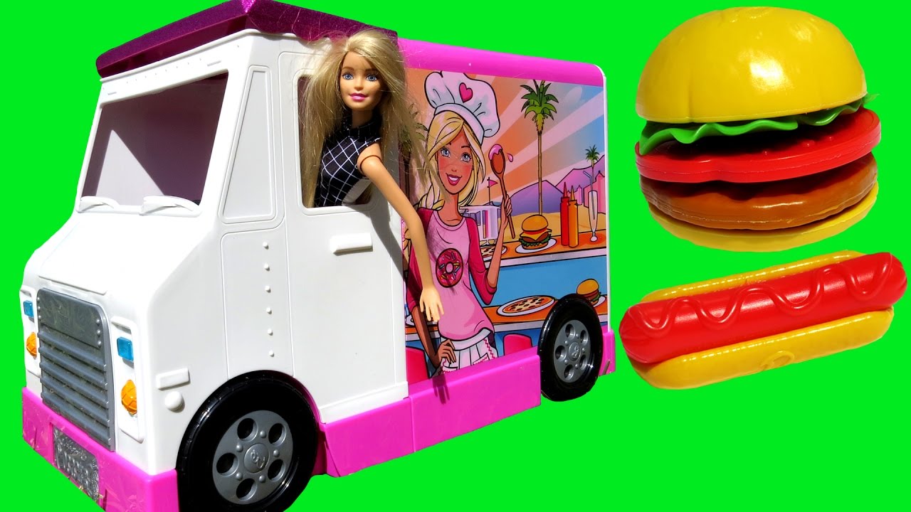 ELSA & ANNA toddlers & Barbie - food truck - KETCHUP everywhere - Hotdogs Burgers Pizza Sandwich