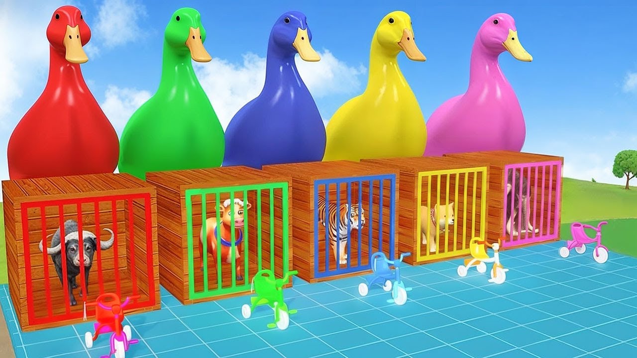 Long Slide Game with Cow Elephant Gorilla Hippopotamus Tiger 3d Animal Game Funny 3d Animals