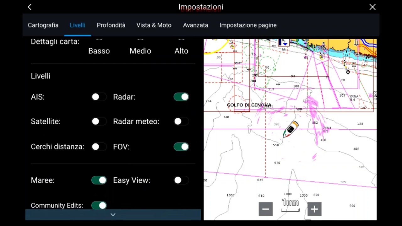 Axiom Raymarine tutorial menu' impostazioni carta