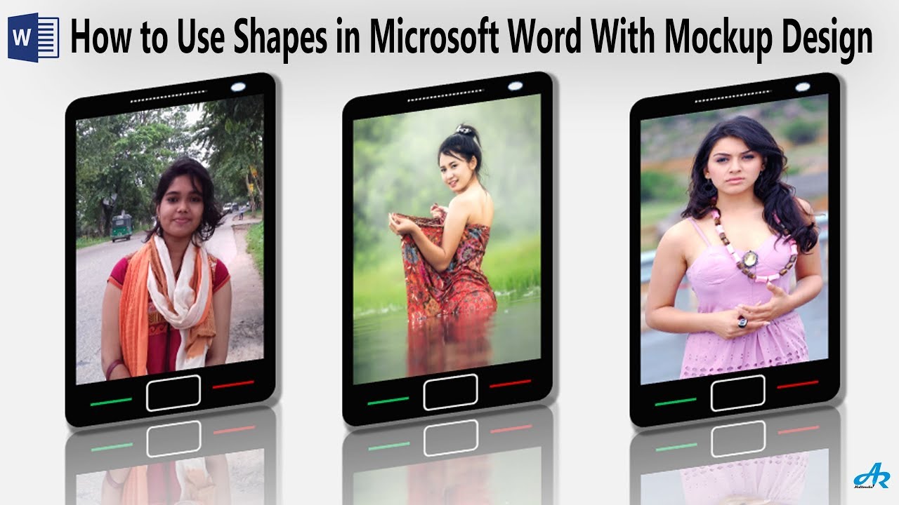 How to Use Shapes in Microsoft Word 2013 With Mockup Design Part 2|3D Mobile Shapes in MS Word 2017