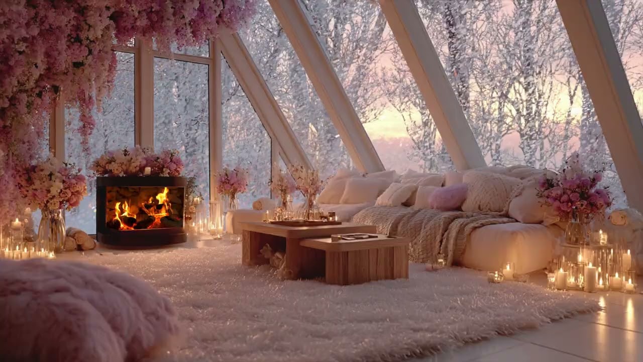 🌙 3 Hours White Ember Fireplace Ambience | Soft Snowfall Glow for Relaxing Calm & Gentle Focus