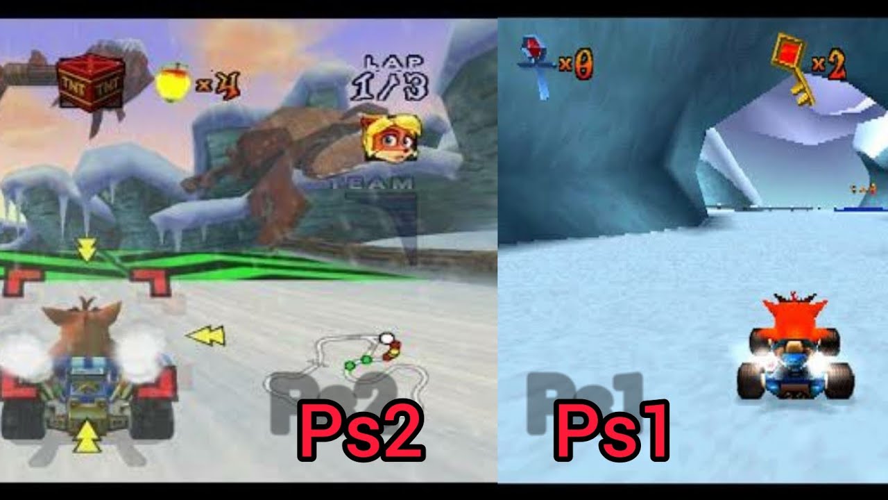 Crash Team Racing (PS1) vs Crash Nitro Kart (PS2) Comparação / Comparison Gameplay