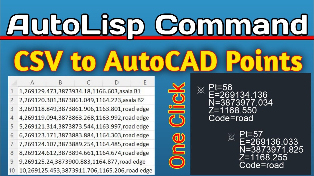 AutoLisp Commands | Import CSV to AutoCAD with Lisp | Topographic Data to AutoCAD | PENZD to AutoCAD