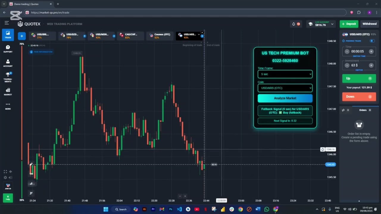 Quotex Auto Trading Bot 2025 🚀 US-TECH Premium Signals (5s Scalping) | 99% Accuracy AI Binary Bot