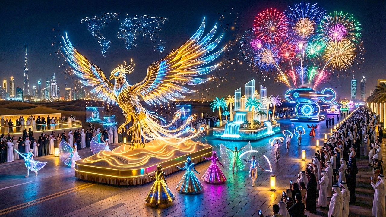 Парад огней в Дубае 2026 | Ослепительное ночное зрелище в ОАЭ 🌟🎆