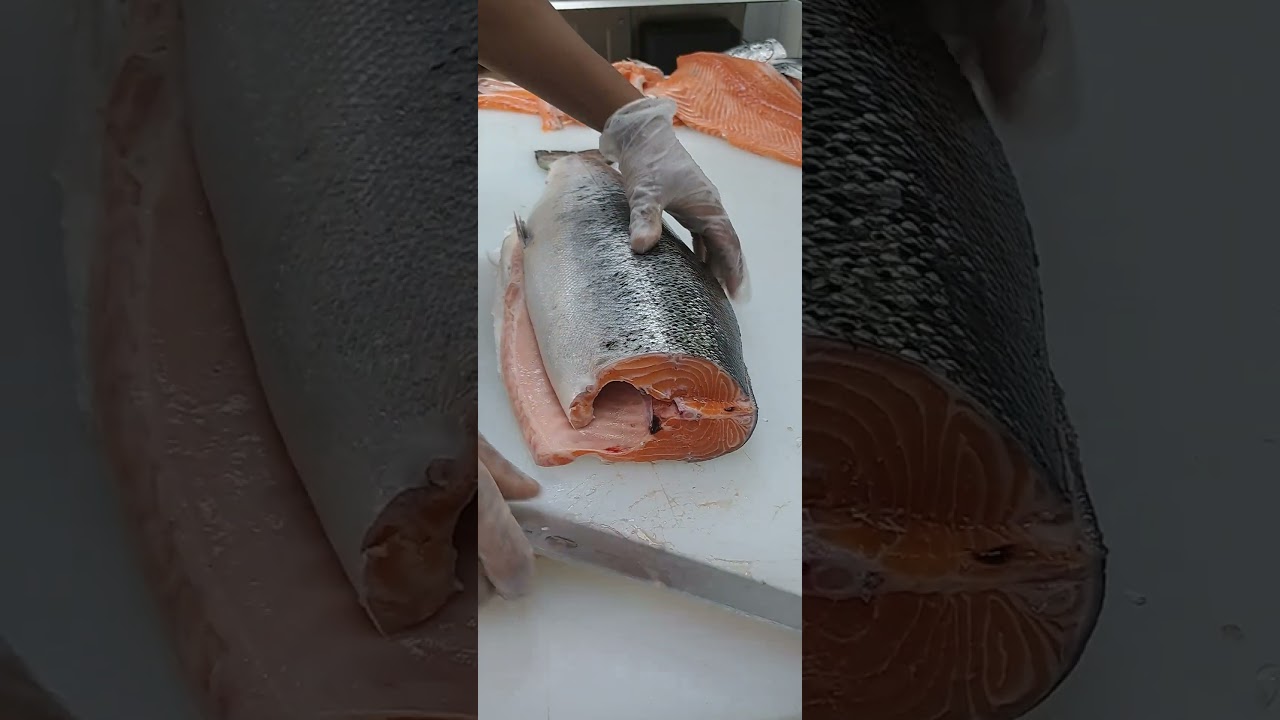 How to cut a whole salmon fillet | Salmon fillet | Cutting | Filleting | Slicing | Skills | #Shorts