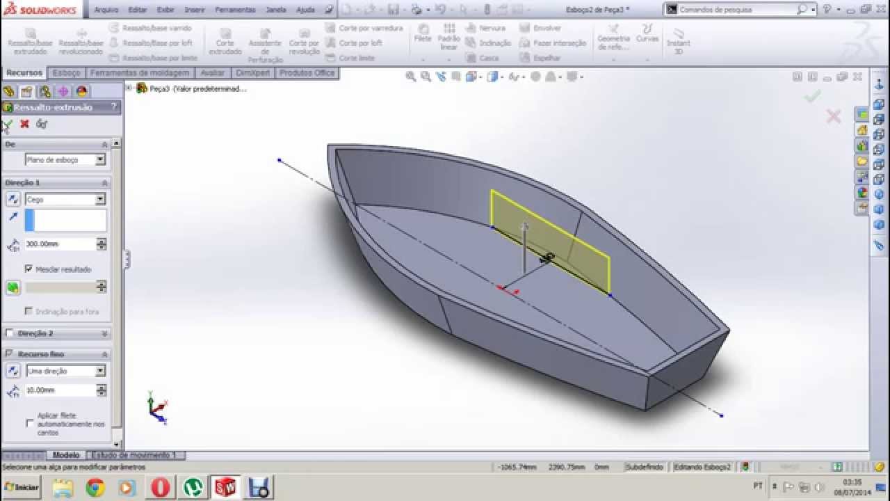 Desenhando em 3D - Canoa_parte.1 (Solidworks 2013)