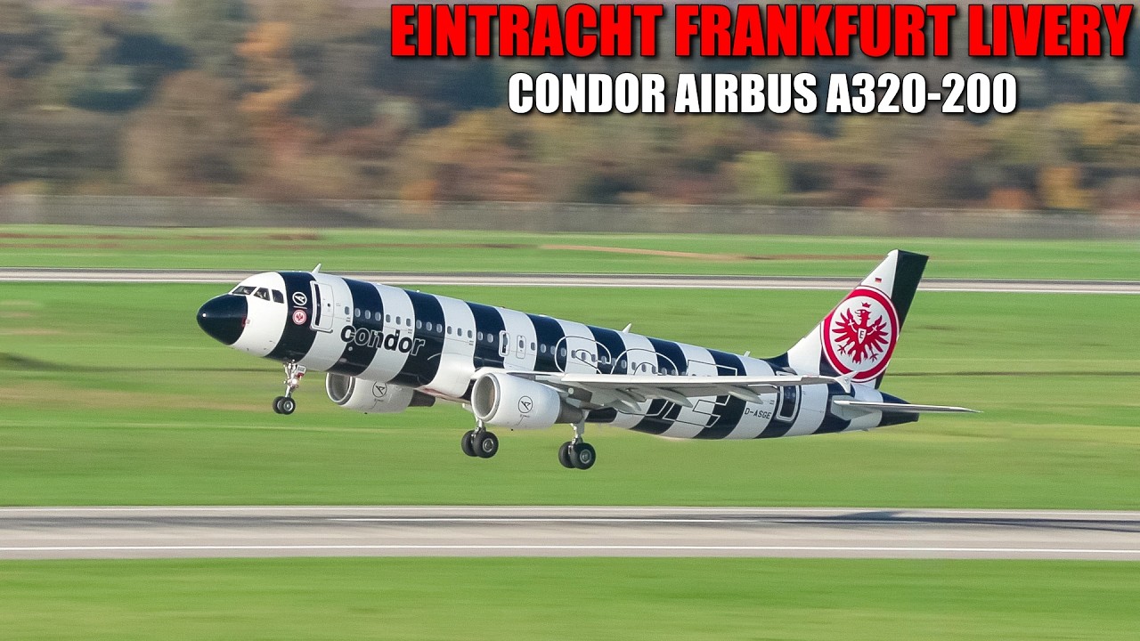 [EINTRACHT FRANKFURT LIVERY!] - Condor Airbus A320 (D-ASGE) landing & takeoff at Düsseldorf Airport