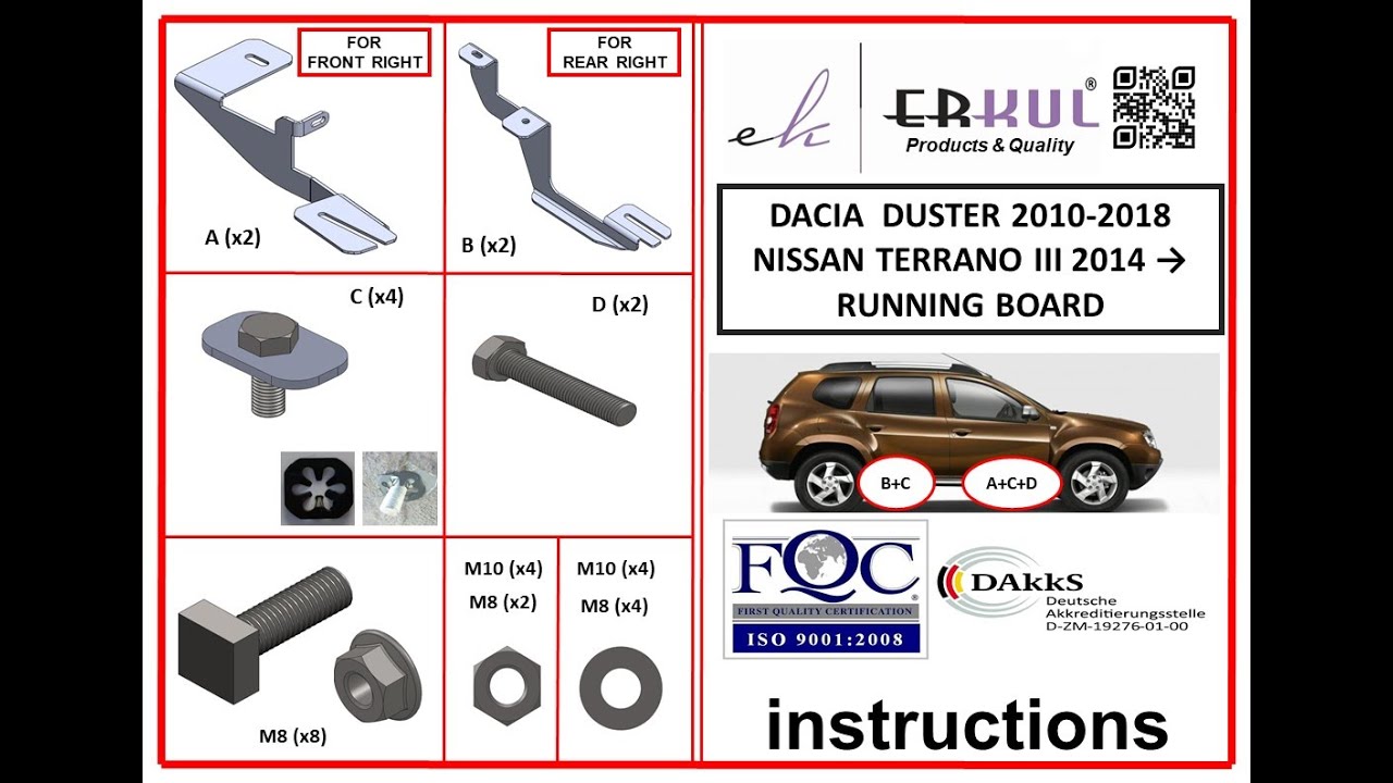 dacia duster 2010-2017 running boards installation / yan basamak montajı