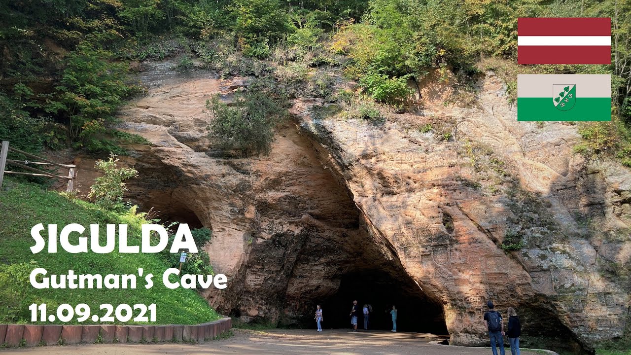 Sigulda, Latvia. Walk at Gutman's cave. 4K