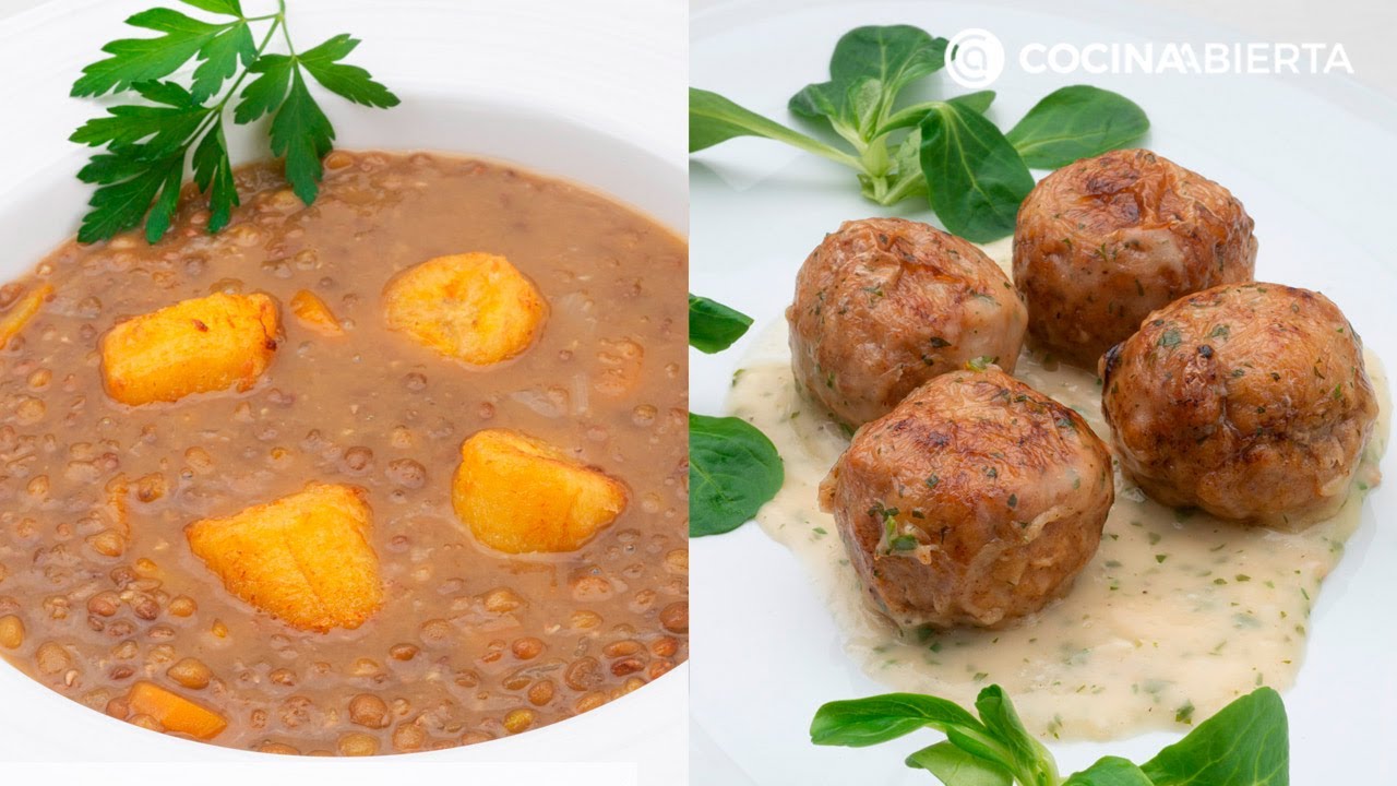 Lentejas con verduras y plátano frito - Albóndigas gratinadas - Cocina Abierta de Karlos Arguiñano